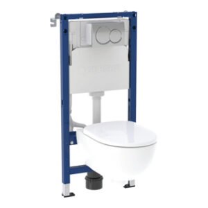 Geberit Duofix Frame 1120mm with Alpha Cistern, Alpha01 Round Plate and Selnova Wall Hung Pan
