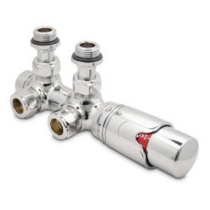 Minimalist 15mm Angled Twin TRV Radiator Valve - Chrome - The Tunbridge Wells Brassware Co.
