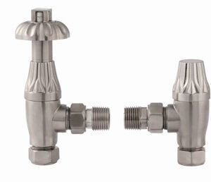Traditional Angled Thermostatic Radiator Valve Pack - Satin Nickel