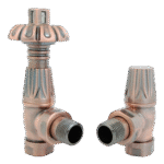 Traditional Thermostatic Angled Rad Valve Pack - Antique Copper By The Tunbridge Wells Brassware Co.