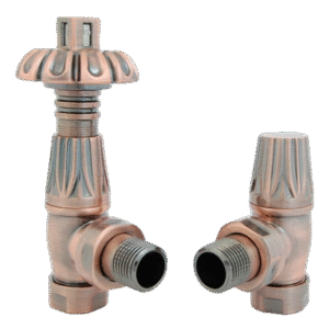 Traditional Thermostatic Angled Rad Valve Pack - Antique Copper By The Tunbridge Wells Brassware Co.