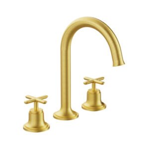 VitrA Origin Classic Deck Mounted 3TH Basin Mixer with Cross Handles - Brushed Gold