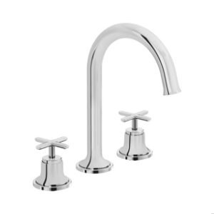 VitrA Origin Classic Deck Mounted 3TH Basin Mixer with Cross Handles - Chrome