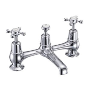 Burlington Claremont 2 Tap Hole Quarter Turn Bridge Basin Mixer - Chrome/White