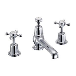 Burlington Claremont 3 Tap Hole Quarter Turn Basin Mixer with Pop-Up Waste - Chrome/White