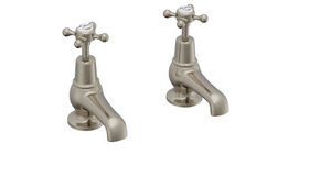 Burlington Claremont Quarter Turn 3'' Basin Taps - Brushed Nickel