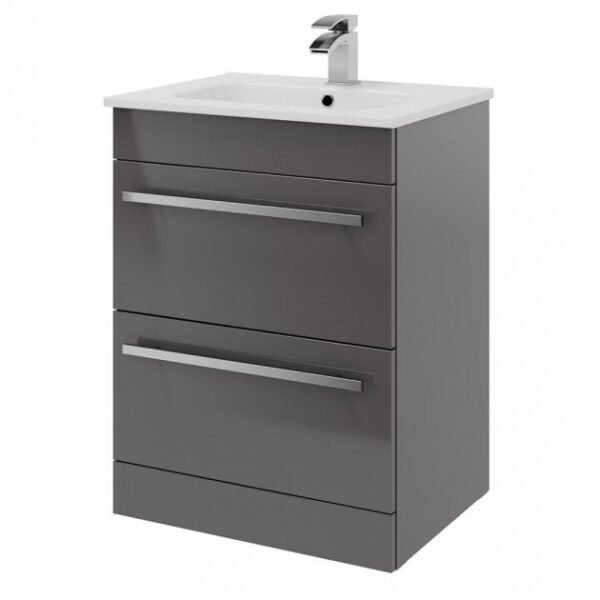 Purity/Matrix 600mm 2 Drawer Floor Standing Unit Storm Grey Gloss_1