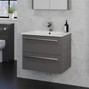 Purity 600mm 2 Drawer Wall Mounted Unit Storm Grey Gloss_1