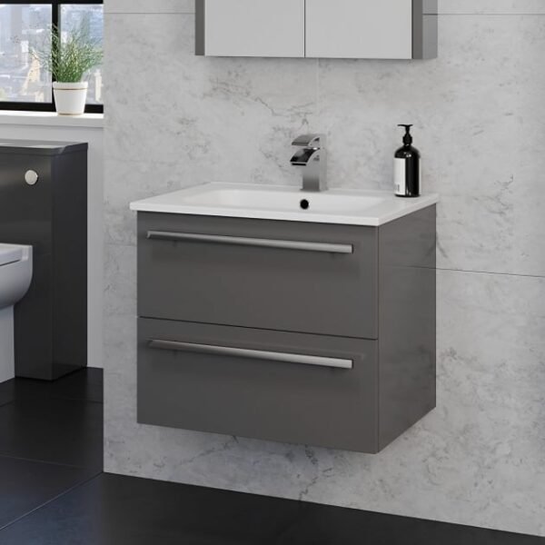 Purity 600mm 2 Drawer Wall Mounted Unit Storm Grey Gloss_1