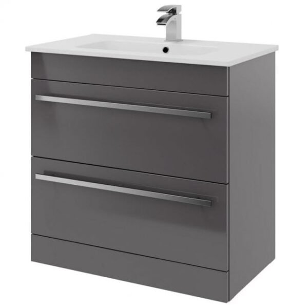 Purity 800mm 2 Drawer Floor Standing Unit Storm Grey Gloss_1
