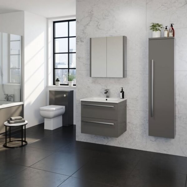 Purity 800mm 2 Drawer Wall Mounted Unit Storm Grey Gloss_1
