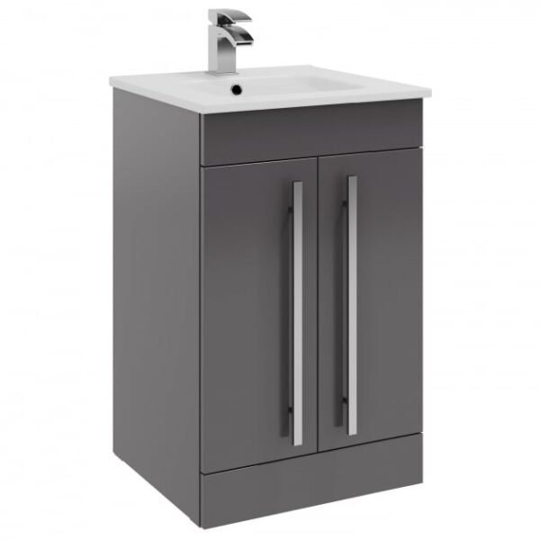 Purity 390. 500mm 2 Door Floor Standing Unit Storm Grey Gloss_1
