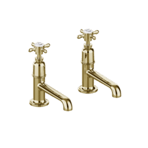 Burlington Guild Basin Pillar Taps (Pair/Long Nose) - Gold