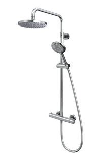 Tavistock Merit Push Button Thermostatic Dual Shower Bar with fixed head and handset - Chrome