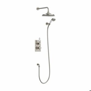 Burlington Trent Dual Outlet Concealed Valve, Divert, Fixed Arm, Handset, 9'' Rose - Brushed Nickel