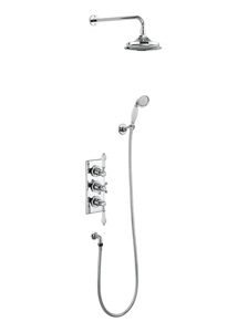 Burlington Trent Thermostatic Dual Function Concealed Valve - Fixed Arm, 9'' Rose, Handset & Hose