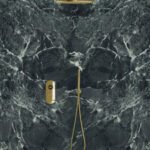 TED Togo Oval Backplate Two Outlet (Kit 2) Round Head, Ceiling Arm, Round Handset - Brushed Brass
