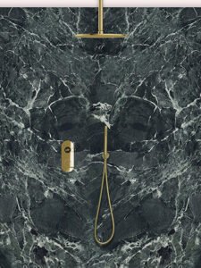 TED Togo Oval Backplate Two Outlet (Kit 2) Round Head, Ceiling Arm, Round Handset - Brushed Brass