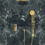 TED Togo Oval Backplate Two Outlet (Kit 4) Round Head, Ceiling Arm, Slide Rail - Brushed Brass