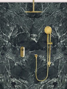 TED Togo Oval Backplate Two Outlet (Kit 4) Round Head, Ceiling Arm, Slide Rail - Brushed Brass