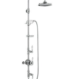 Burlington Stour Exposed Dual Outlet Valve, Rigid Riser, Fixed Shower Arm & 6'' Rose - Chrome/White