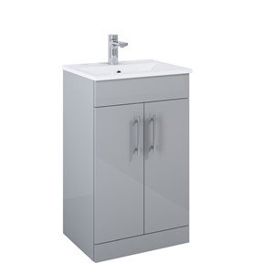 PAVILION GLOSS LIGHT GREY 2 DOOR WASH BASIN UNIT BASIN INCLUDED