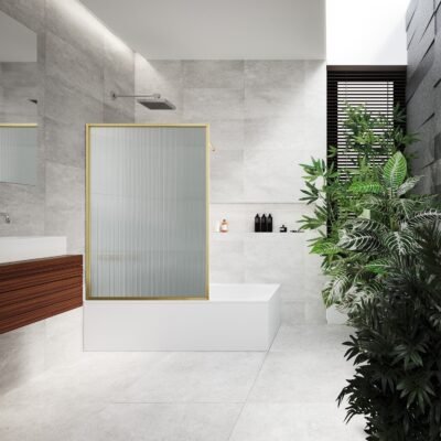 Velar Fluted Brushed Brass Bath Screen