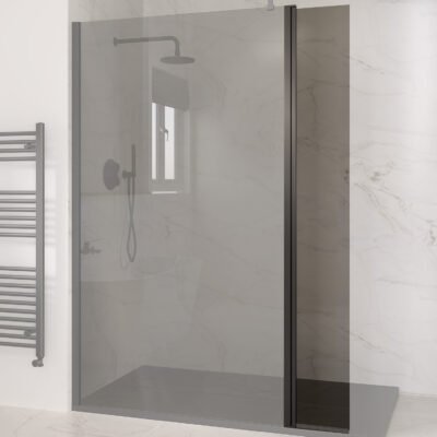 Aquaglass Elite Walk-In Flipper Panel – Smoked Glass, Matt Black