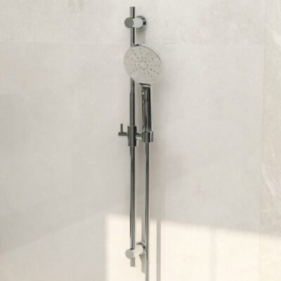 Contemporary solid brass slide rail set with smooth hose and multifunction handset in chrome