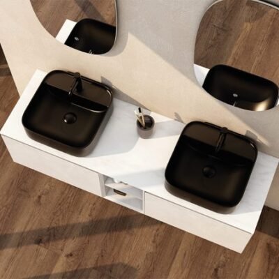 420mm Countertop basin with one tap hole – black