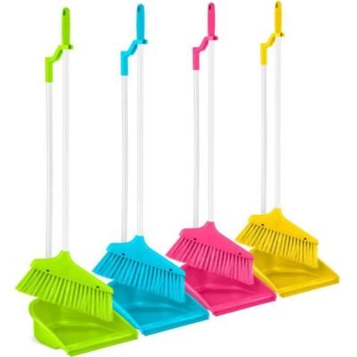 (4 PART) BETTINA LONG HANDLED LARGE DUSTPAN & BRUSH