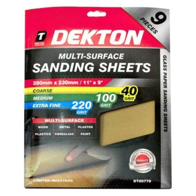 9PC MULTI-SURFACE MIXED SANDING SHEETS 280MMX230MM - ASSORTED, DT80778