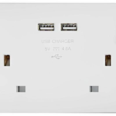 Slimline White 2G 13A DP Switched Socket + 2 USB Outlets,4.8 Total Output